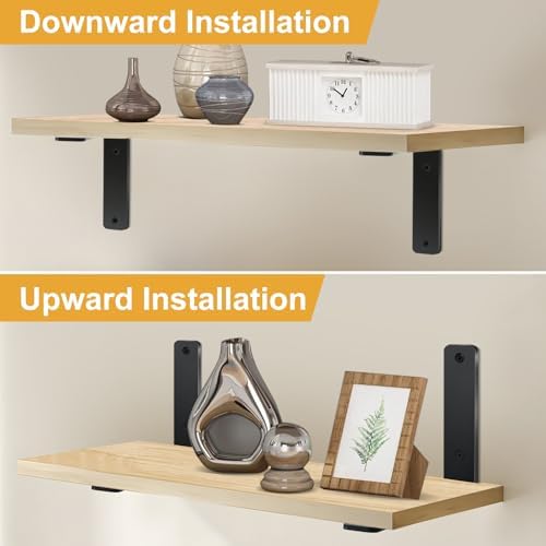12 Pack - L 8" x H 6" x W1.5, 5mm Thick Black L Shelf Bracket, Iron...