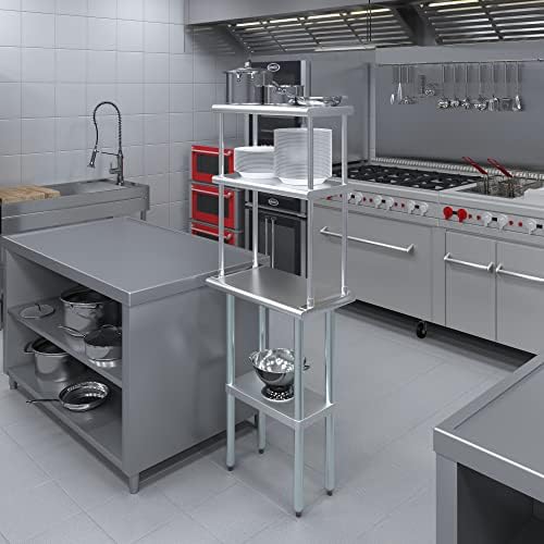 AmGood 14 in. x 24 in. Stainless Steel Work Table with Double Tier Overshelf ...