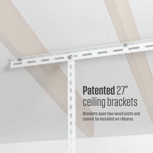 SafeRacks White 4x8 Overhead Storage Rack w/ 5-pc Hook Pack (12”-24" Drop)