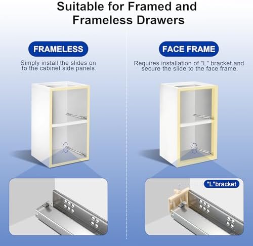 10 Pairs 18" Undermount Soft Close Drawer Slides, Bottom Mount Full Exte...