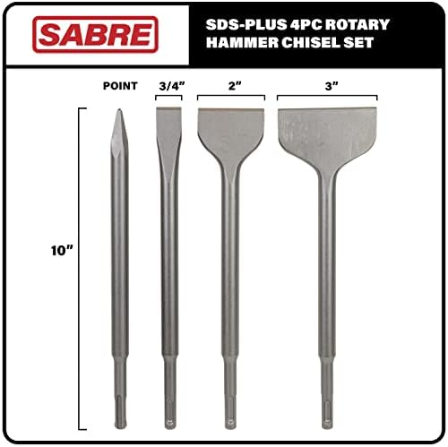 SDS Plus 4-Piece Chisel Set, Thinset Scraping Bit 3” x 10” Thinset Scaling Ch...