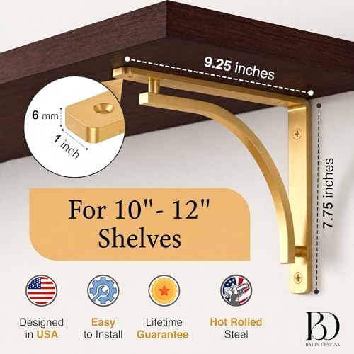Classic Brass Heavy Duty Shelf Brackets 10 inch by Balin Designs – Gold L Bra...