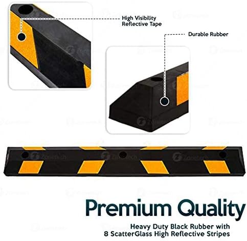 ZONETECH Large Heavy Duty Rubber Parking Curb – 72” Premium Quality Auto Gara...