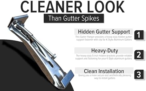 Hidden Gutter Hangers 5 Inch with a Pre-Inserted Rust Resistant Screw - Heavy...