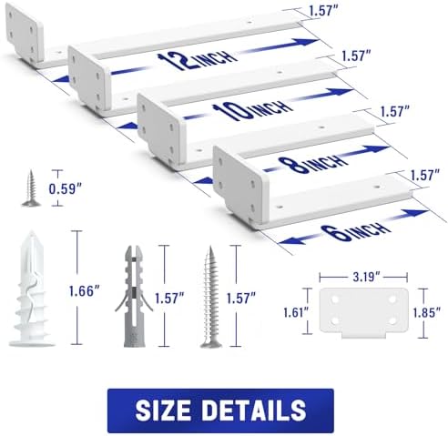 Goovilla Shelf Bracket, Floating Shelf Brackets 8 inch Long, 6 Pack, White