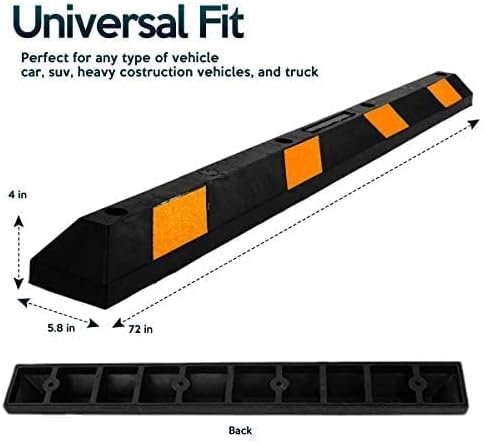ZONETECH Large Heavy Duty Rubber Parking Curb – 72” Premium Quality Auto Gara...