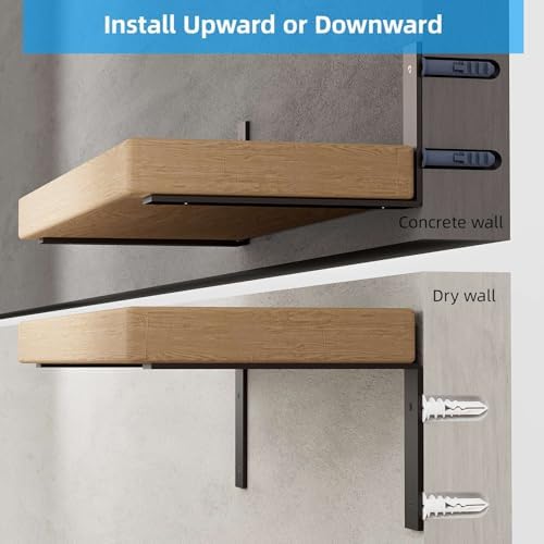 6-Pack Heavy Duty 10-Inch Black Shelf Brackets, L Shelf Bracket 10 Inch for F...