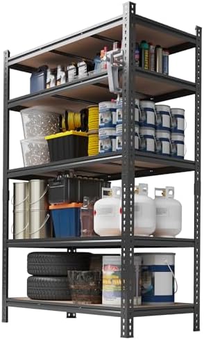 Garvee Storage Shelves 5 Tier Garage Shelving Heavy Duty Adjustable Metal Shelving Unit, Garage Shelves for Basement, Warehouse, Pantry, Closet, Kitchen 72 in H x 48 in W x 24 in D, Black