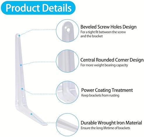 20 Pack Shelf Brackets 12 Inch, White Metal Brackets for Shelves, L Shape She...