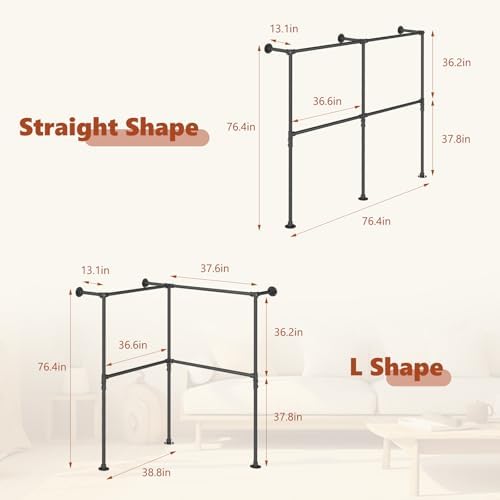 KELIXU 76.4" Industrial Pipe Clothing Rack for Wall Adjustable Height Wa...
