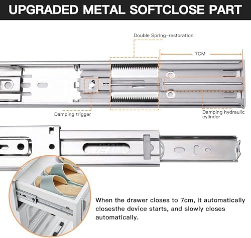 12 inch Soft Self Close Drawer Slides 6 Pairs (12pcs) Full Extension Ball Bea...