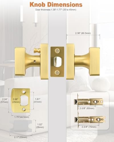 Probrico 6 Pack Gold Square Door Knobs, Modern Heavy Duty Design Door Handle ...