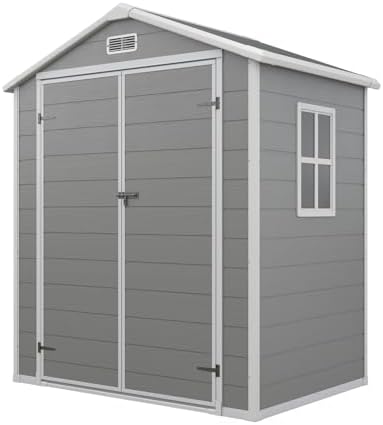 Aoxun 6x4 FT Outdoor Storage Shed, Outdoor Resin Shed with Floor, Gray