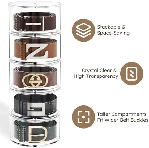 FEMELI Acrylic Belt Storage Organizers For Closet 5-Layer Clear Belt Holder