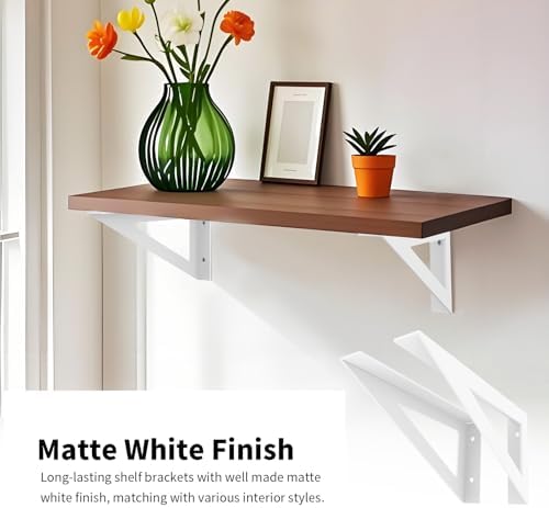 BRATA White Shelf Brackets 10 Inch, Brackets for Shelves, 4 Pack