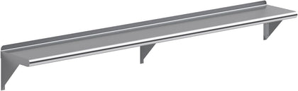 AmGood 10 in. x 72 in. (6 ft) Stainless Steel Wall Shelf with Backsplash - 18 Gauge 430 NSF Commercial, Holds 230 lbs, Bullnose Edge, Brackets Included, for Kitchen, Garage & Laundry