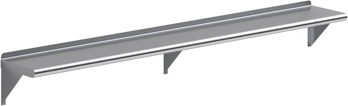 AmGood 10 in. x 72 in. (6 ft) Stainless Steel Wall Shelf with Backsplash - 18 Gauge 430 NSF Commercial, Holds 230 lbs, Bullnose Edge, Brackets Included, for Kitchen, Garage & Laundry