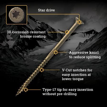 Big Timber 5BTX92#9 by 2-inch T-25-drive bit Bronze Star Flat Head Screws-Ext...