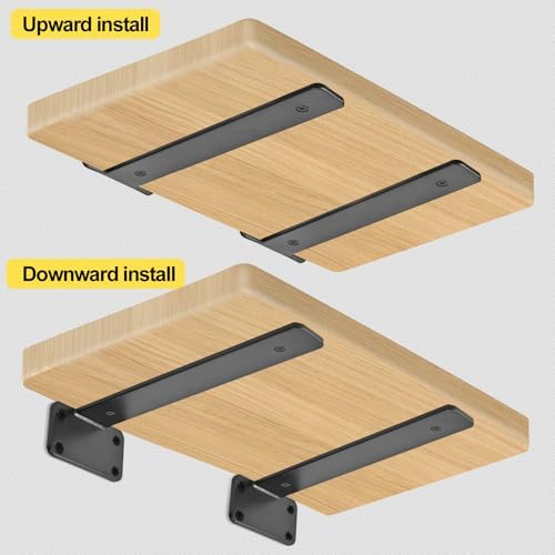 8 Pack - 10 inch Black Hidden L Shelf Bracket (1/5 Inch Thicked) Iron Floatin...