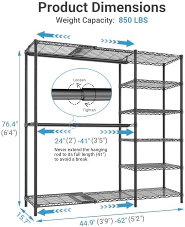 VIPEK X2 Plus Expandable Heavy Duty Clothes Rack, Closet System Black