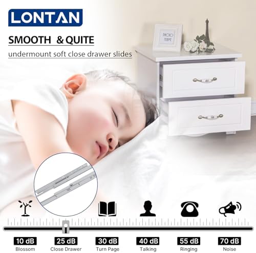LONTAN 21 Inch Undermount Soft Close Drawer Slides 3D Locking Device 1 Pair