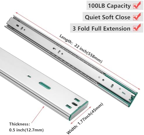 homdiy 10 Pairs Soft Close Drawer Slides 22 Inch Heavy Duty Side Mount Rail