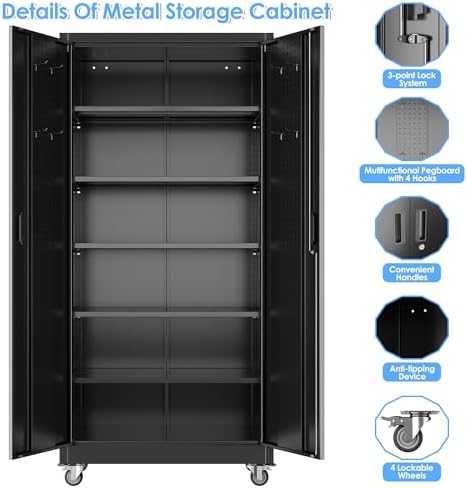 Reemoon Metal Storage Cabinet 71" H x 34" W x 18" D with Wheel...