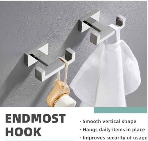 APLusee Double Towel Hooks for Bathroom, Polished Chrome, Wall Mounted