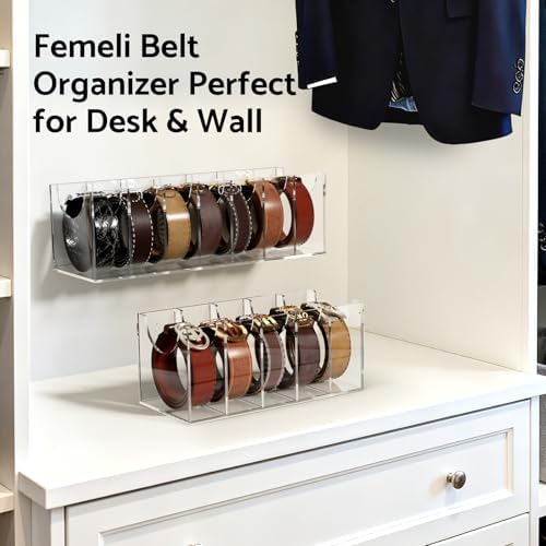 FEMELI Acrylic Belt Organizers Holders For Closet 7 Slots Belt Storage Box