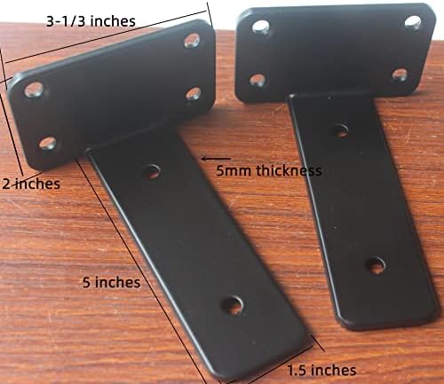 12 Pack - 5 inch Black Hidden L Shelf Bracket (1/5 Inch Thicked) Iron Floatin...