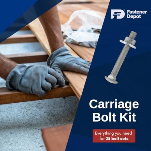 1/2"-13 x 6 (25 Sets) Hot Dipped Galvanized Carriage Bolt Kit for Exteri...