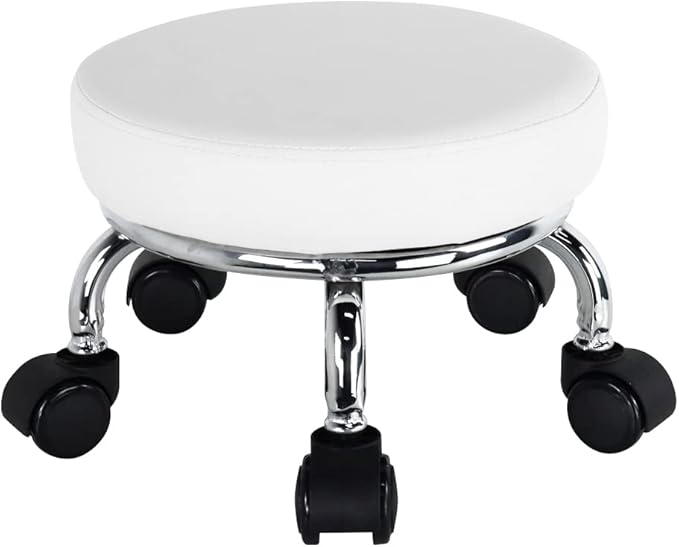 Modern Roller Seat PU Leather Low Round Rolling Stool 360 Swivel Small Stool