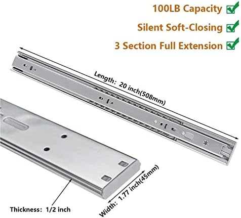 LONTAN 6 Pairs Soft Close Drawer Slides 20 Inch Heavy Duty Cabinet Rails