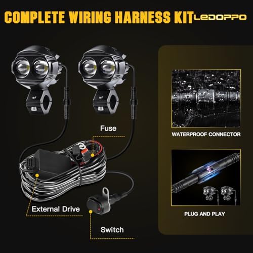 Motorcycle Fog Lights LED Kit Auxiliary Driving Lights with Switch Wiring Har...