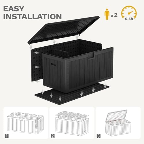 DWVO 260 Gallon Resin Outdoor Storage Box, XXL Double-Wall Waterproof Deck Bo...