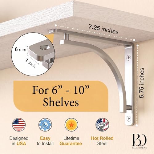 Classic Silver Heavy Duty Shelf Brackets 8 inch by Balin Designs – Chrome L B...