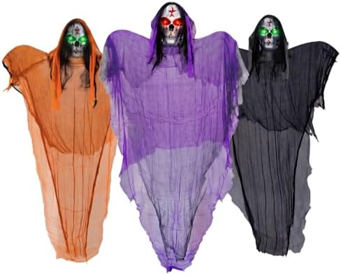 3 Packs Halloween Decorations Outdoor - BCLGSHINE Lighted Giant Hanging Skele...
