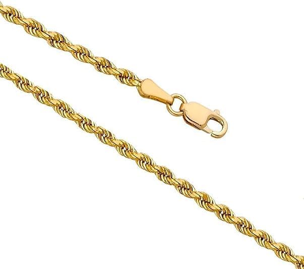 14k Real Yellow Gold Solid Rope Chain Necklace with Lobster Claw Clasp, Ideal GIfts for Women or Men