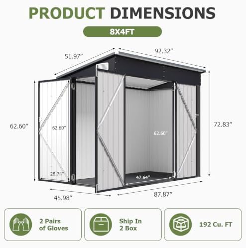 Aoxun 7.5'x4' Outdoor Storage Shed with 3 Lockable Doors & 14mm P...