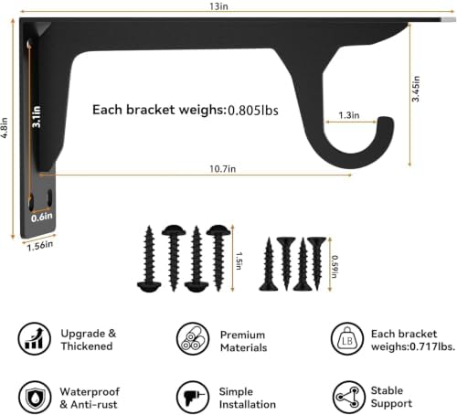 4Pack Heavy Duty Closet Rod Brackets Support 300lbs Capacity