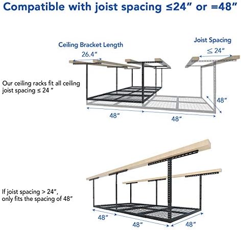 FLEXIMOUNTS 4x8 Overhead Garage Ceiling Storage Rack Organization, Black