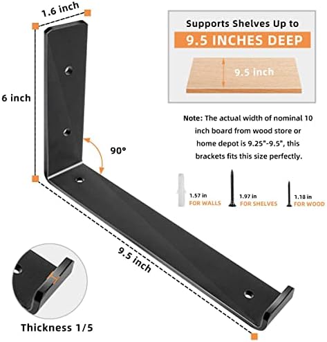 Shelf Brackets 10 Inch, Heavy Duty Black Metal Floating Shelf Bracket, Rustic...