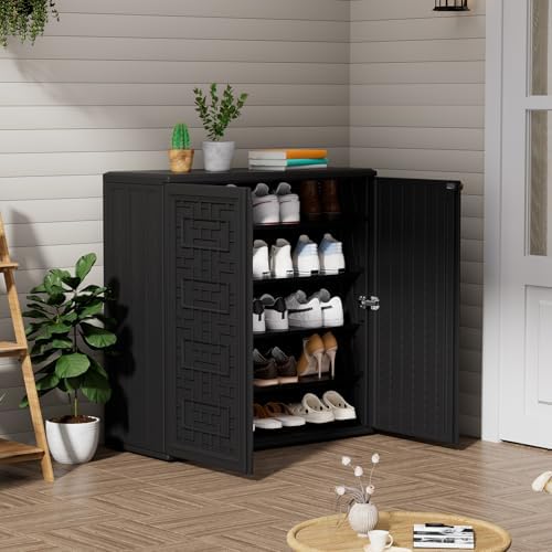 ZZM HDPE Outdoor Storage Shed, Outdoor Plastic Storage Cabinet, Horizontal Re...