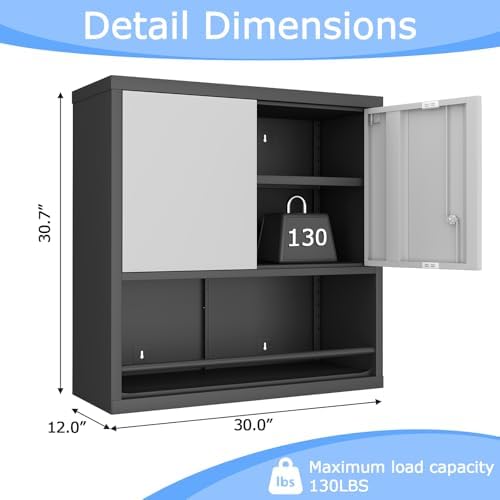 Metal Wall Cabinet, Steel Floating Hanging Storage Cabinet with Locking Doors...