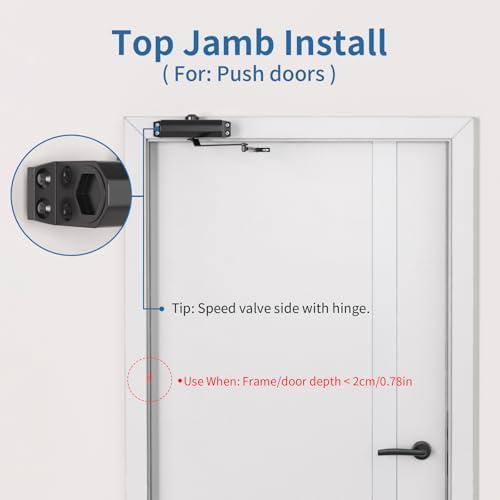 Door Closer, Adjustable Hydraulic Speed, Soft Close, Black, Large