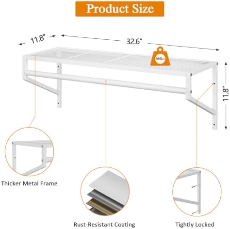 ThreeHio 3 Pack Closet Shelves Wall Mounted, 2.7 ft x 11.8in Wire Closet Shel...