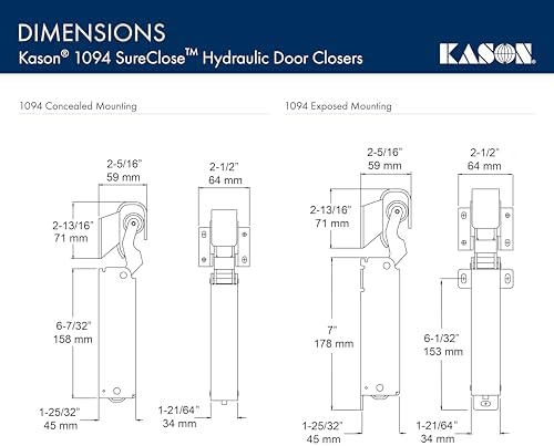 Kason 1094 SureClose Hydraulic Door Closer and Hook, Exposed Mounting, Adjust...
