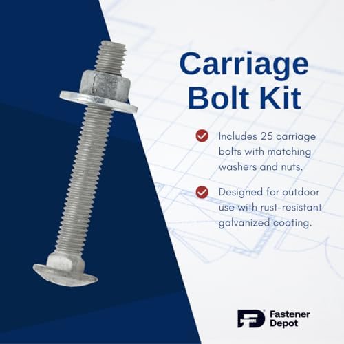 1/2"-13 x 6 (25 Sets) Hot Dipped Galvanized Carriage Bolt Kit for Exteri...