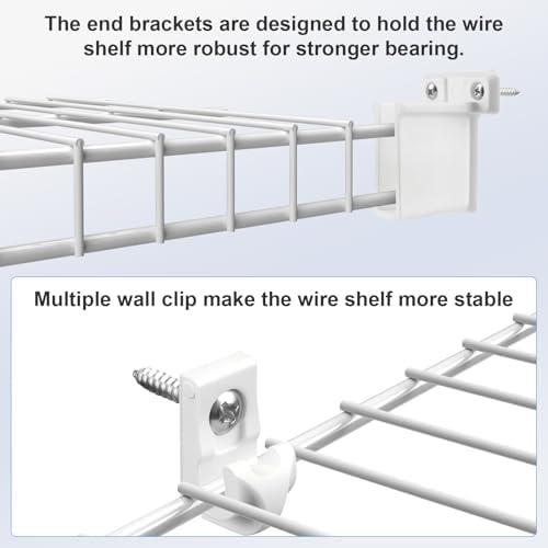12 Inch Wire Shelf Brackets Set, 8 Pack Metal White Closet Support Bracket wi...