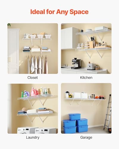 VEVOR Wire Shelf Kit, 4 ft, Set of 2, Wall Mounted Wire Shelves, Heavy-Duty C...